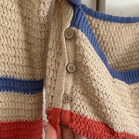 Free People Beach Love Me Long-Sleeve Fauxchet Striped Sweater Top Size Small - Picture 8 of 11